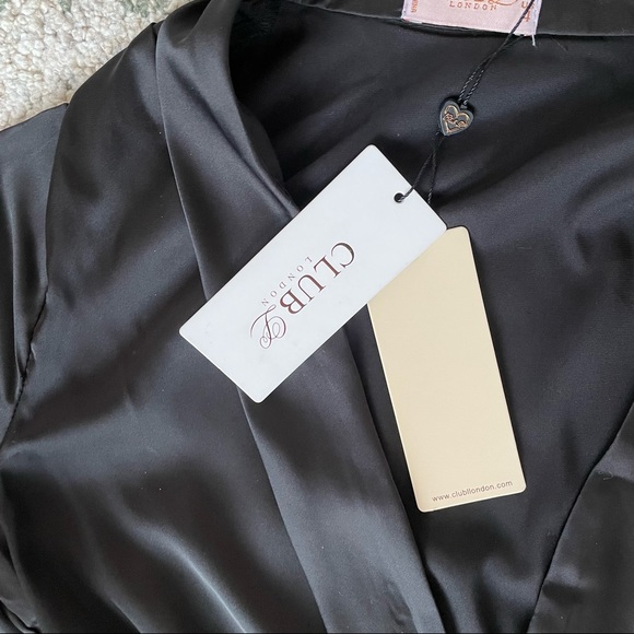 Brand New Club London Midi Satin Wrap Dress - Picture 6 of 10